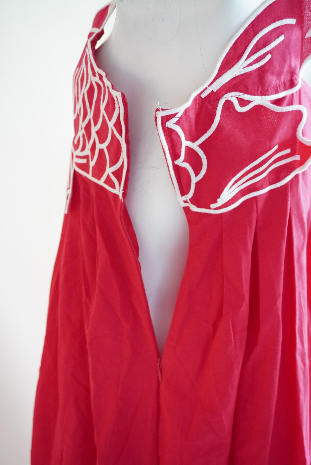Koi Fish Embroidered Red Maxi Dress - Medium