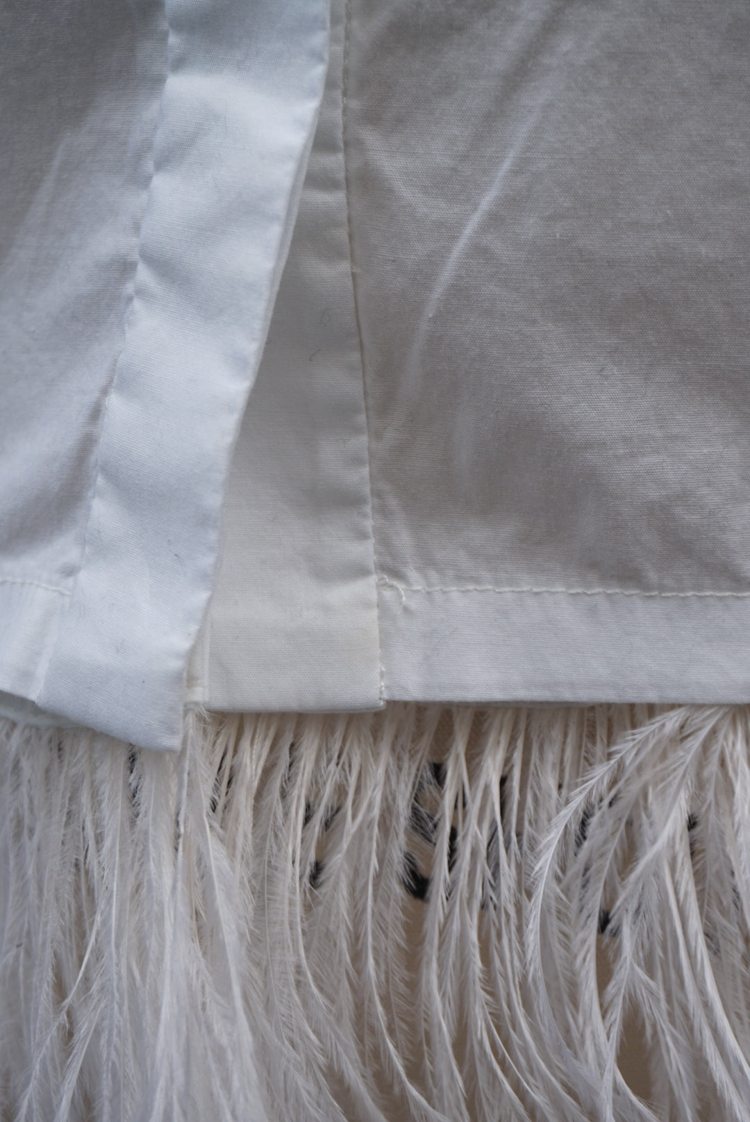 "Milly" White Ostrich Feather Trim Cotton Button Down - Size 2