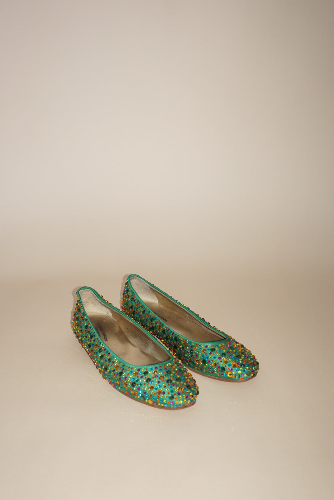 Andrea Carrano Green Rhinestone Ballet Flat - Size 40