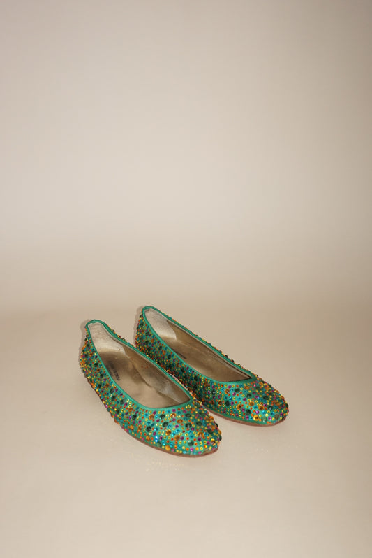 Andrea Carrano Green Rhinestone Ballet Flat - Size 40