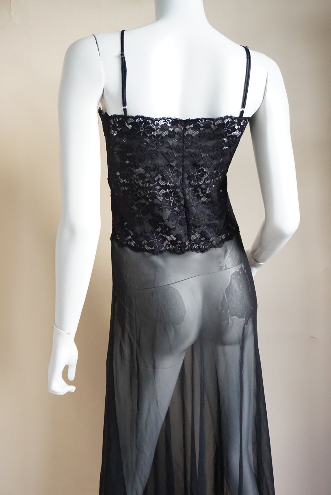Via Nicci VTG Black Lace & Sheer Lingerie Nightgown - Size XL