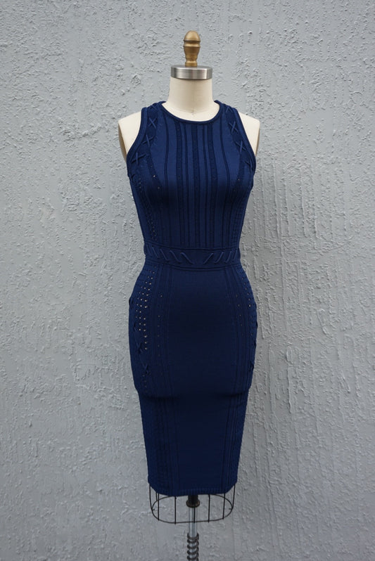 “Ronny Kobo” Lace-Up “Marietta” Navy Stretch Knit Sleeveless Dress - Size Small