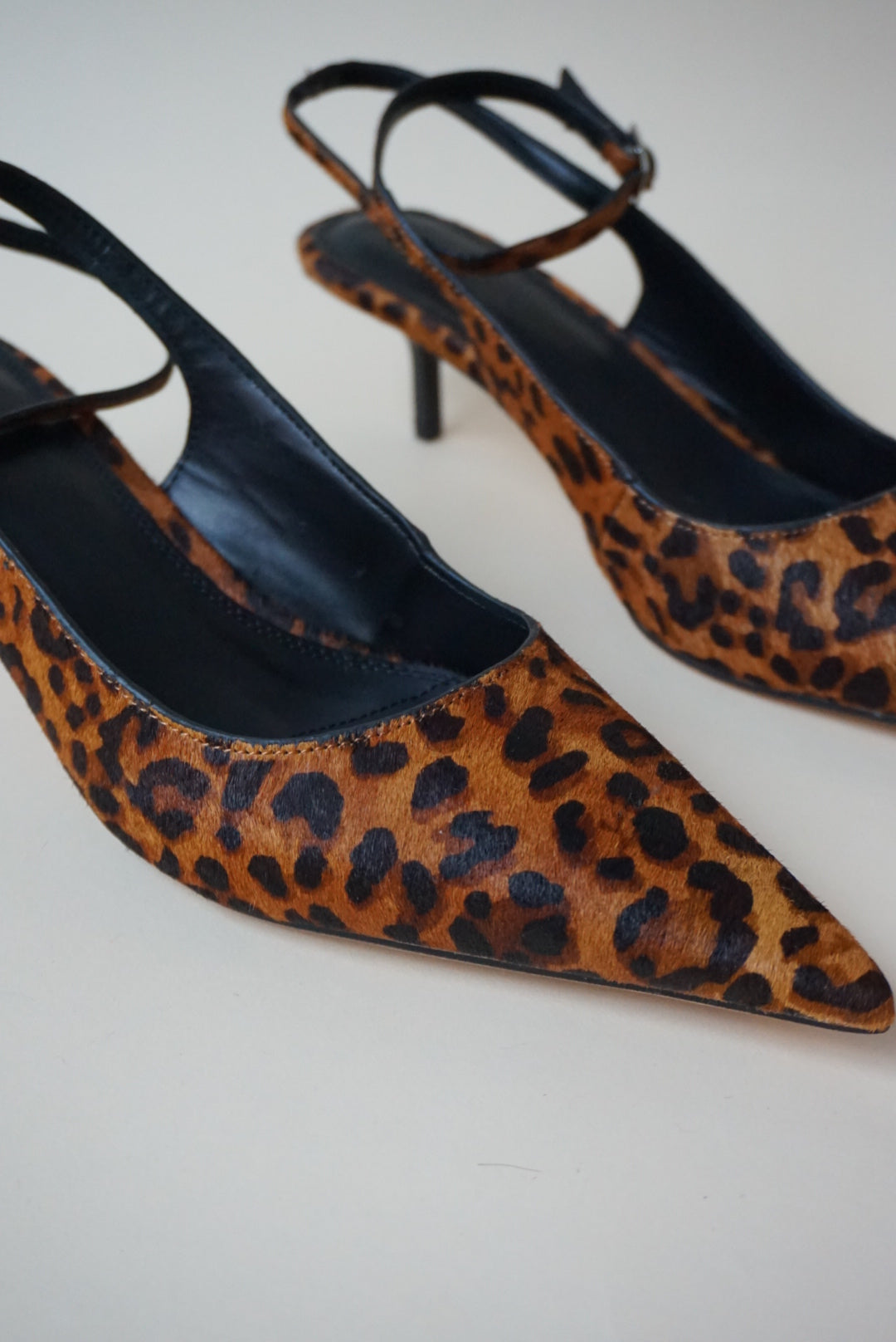 " Cheetah Pony Hair Ankle Strap Kitten Heel NWT - Size 10.5