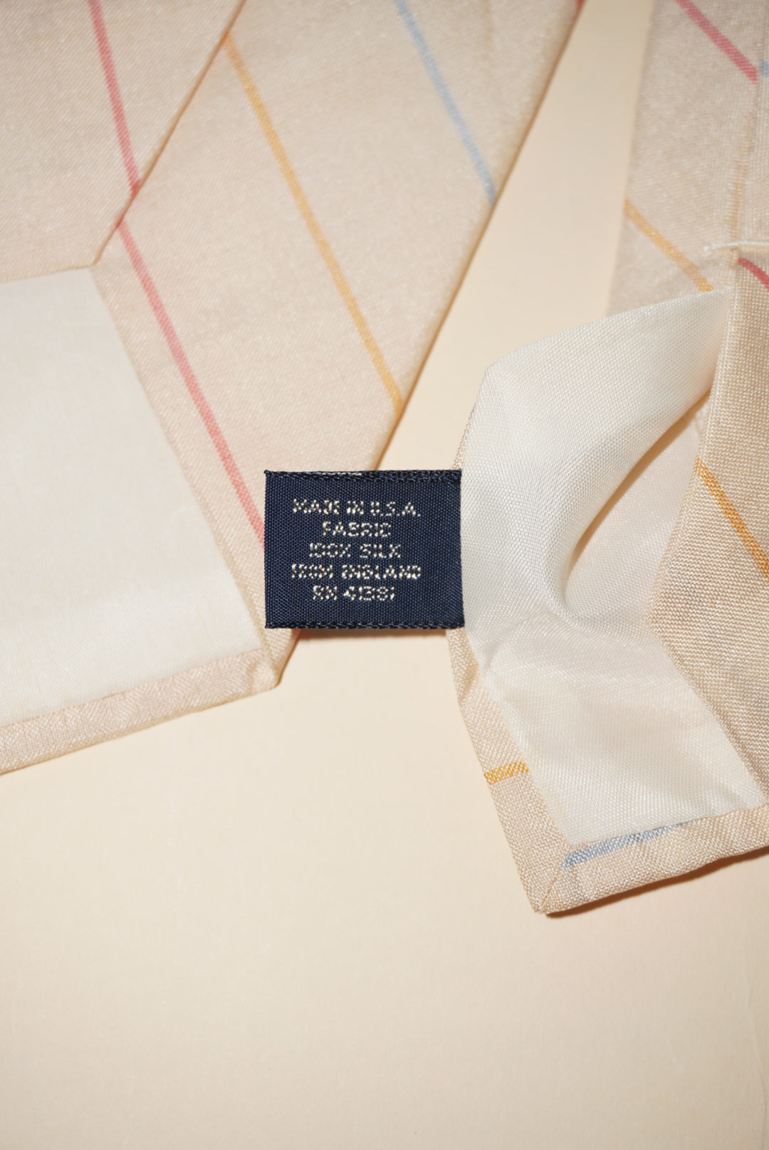 1990s Polo Ralph Lauren Vintage Beige Diagonal Pastel Striped Silk Men's Tie