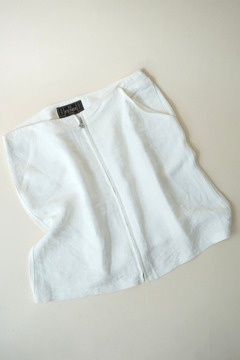 “Fendi” Vintage Zucca White Monogram Front Zip Skirt - 12