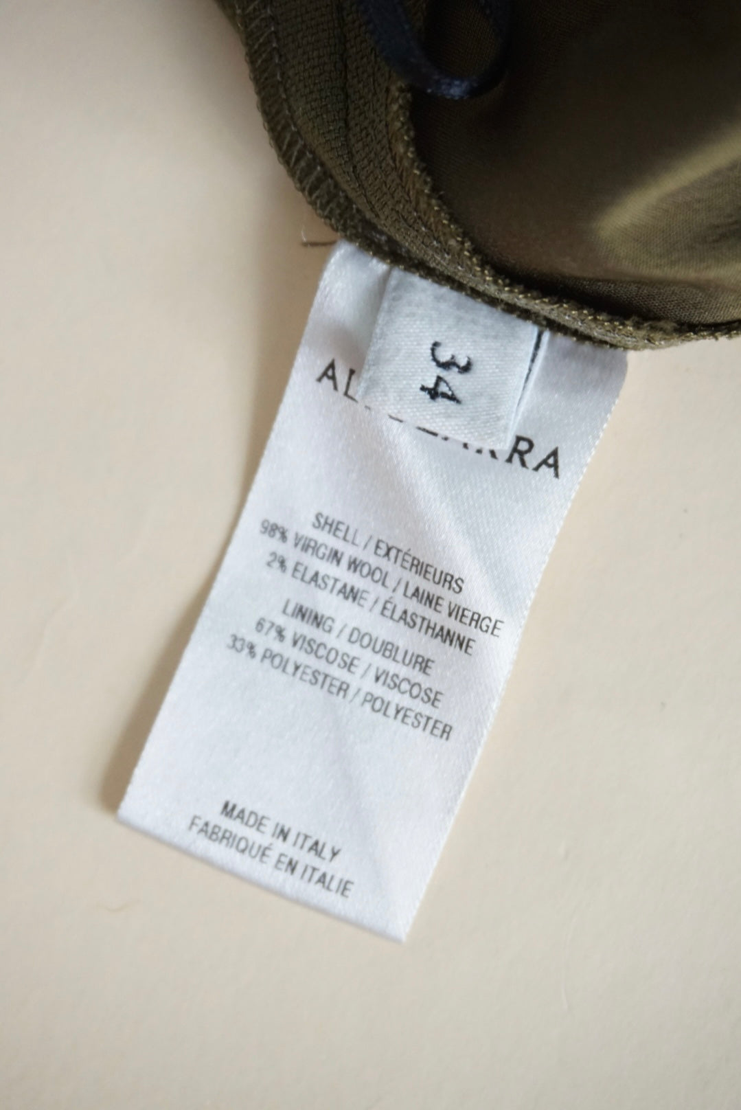 Altuzarra Tapered Breeches Virgin Wool Snap Olive Green Trousers - Size 34