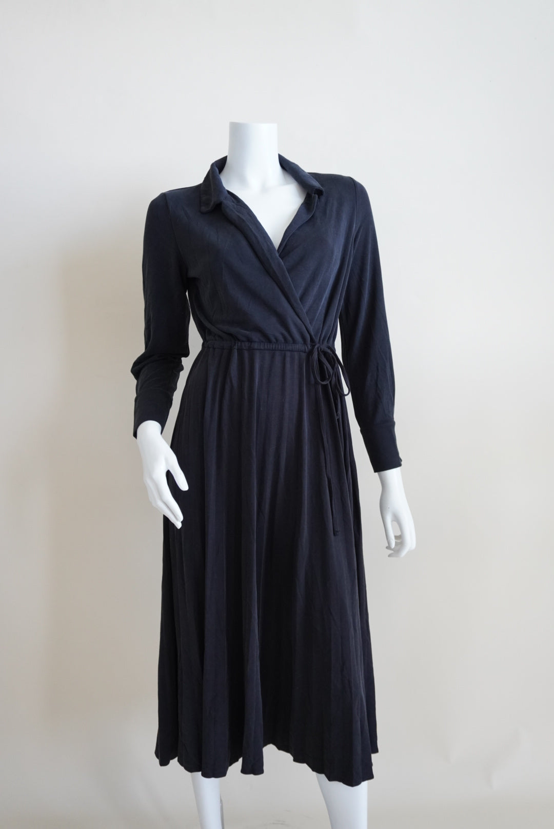 Massimo Dutti Black Wrap Lapel Accordion Tie Waist Dress - Size XS