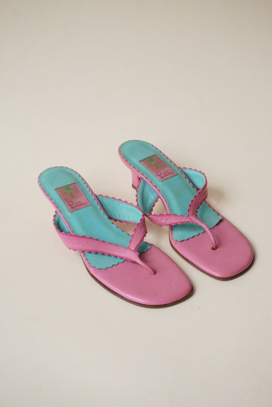 Lilly Pulitzer Pink Thong Scallop Kitten Heel - Size 10