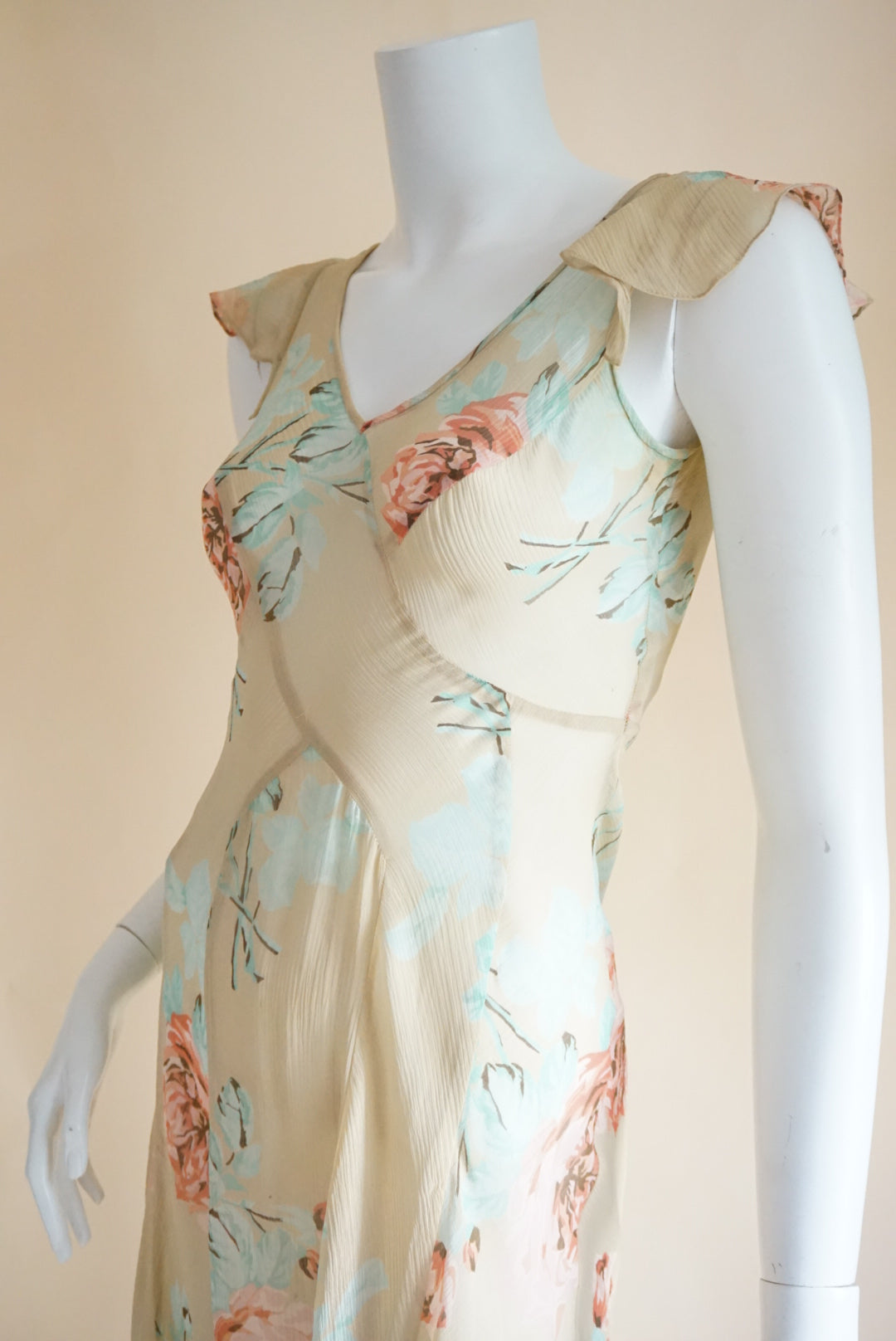 Jones New York Vintage Silk Pastel Floral Chiffon Bias Sheer Dress - Size 2P