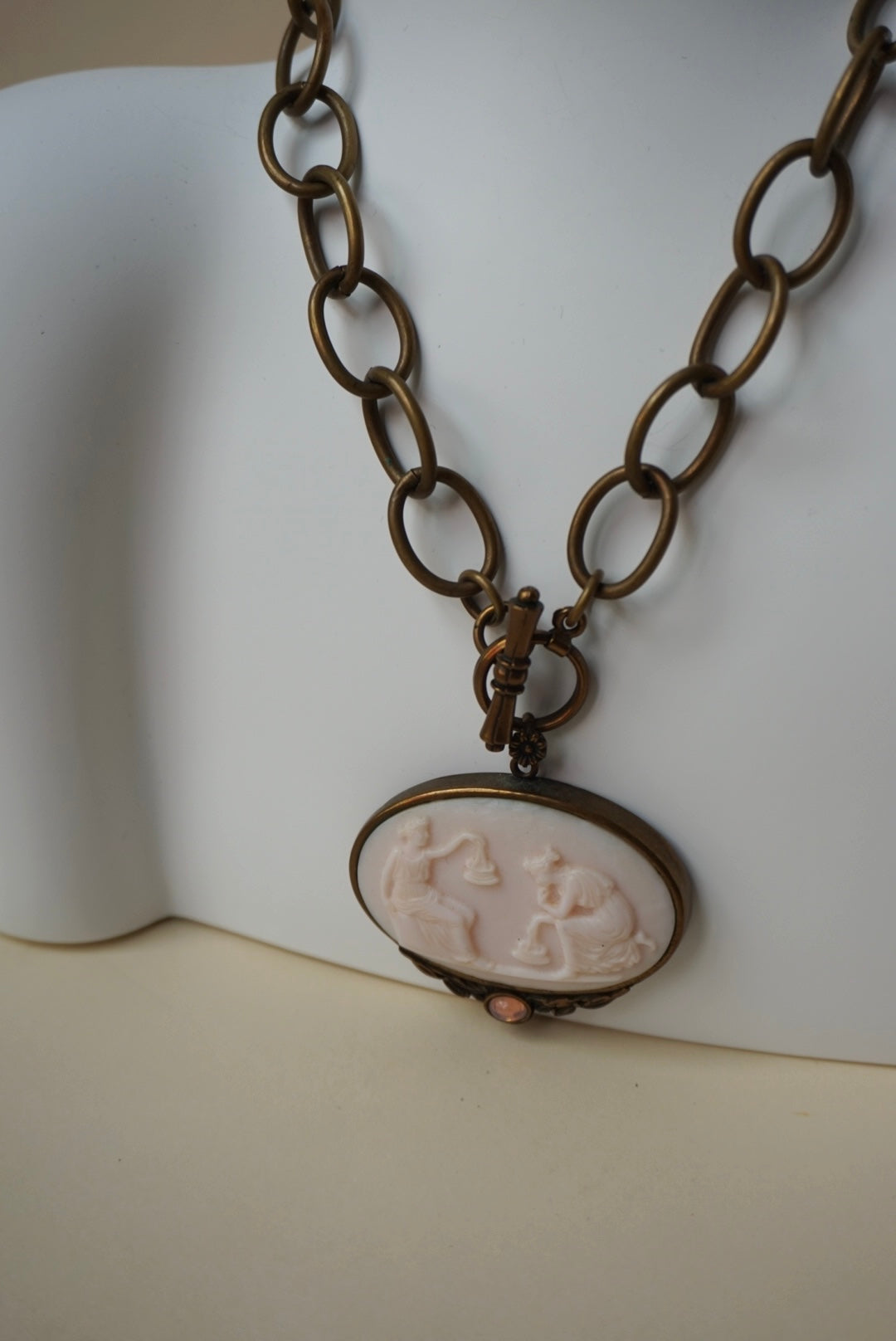 “Extasia” Pink Coral Cameo Glass Byzantine Necklace