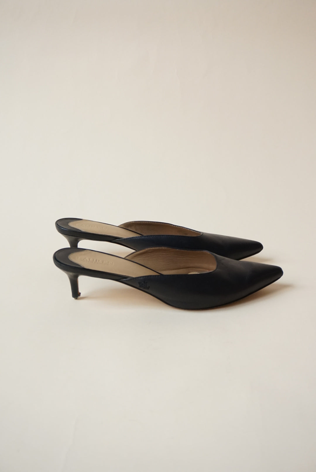 Lauren Ralph Lauren Black Adrienne Leather Mule Kitten Heel - Size 8