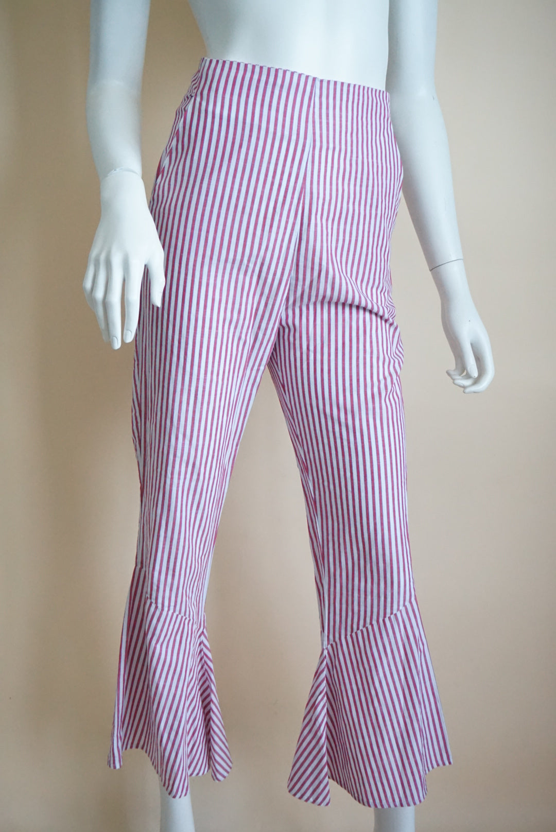 Maria De La Orden Pinstripe Flare Cotton Pants - Size Small