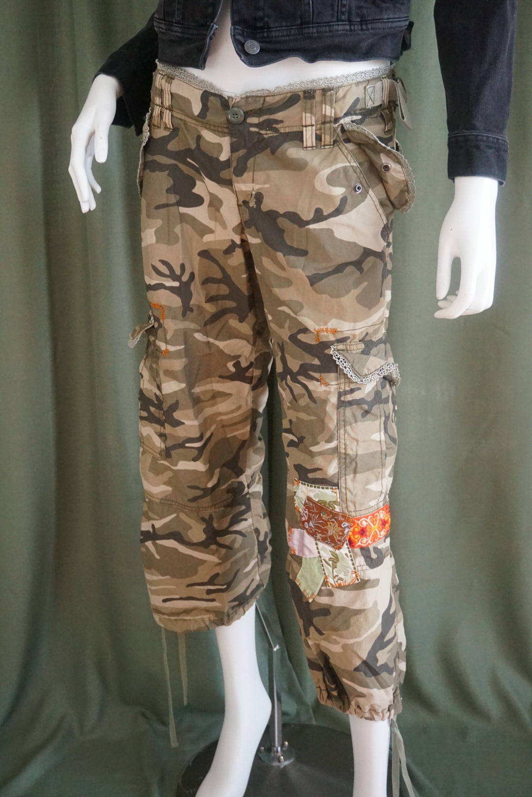 Miss Me Camo Army Print Patchwork Y2K Pants - Size Medium