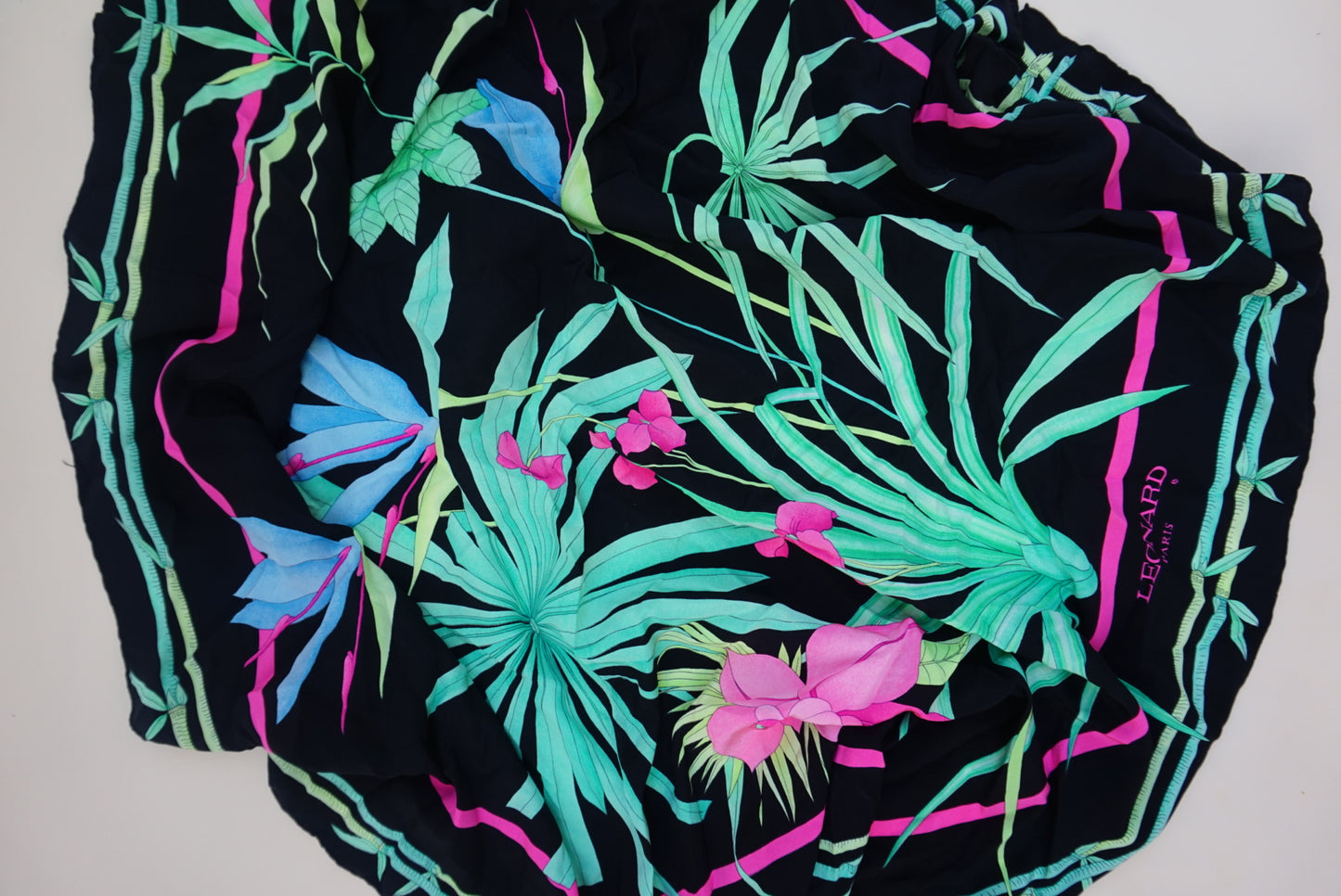 “Leonard Paris” Twill Silk Floral Bamboo Scarf