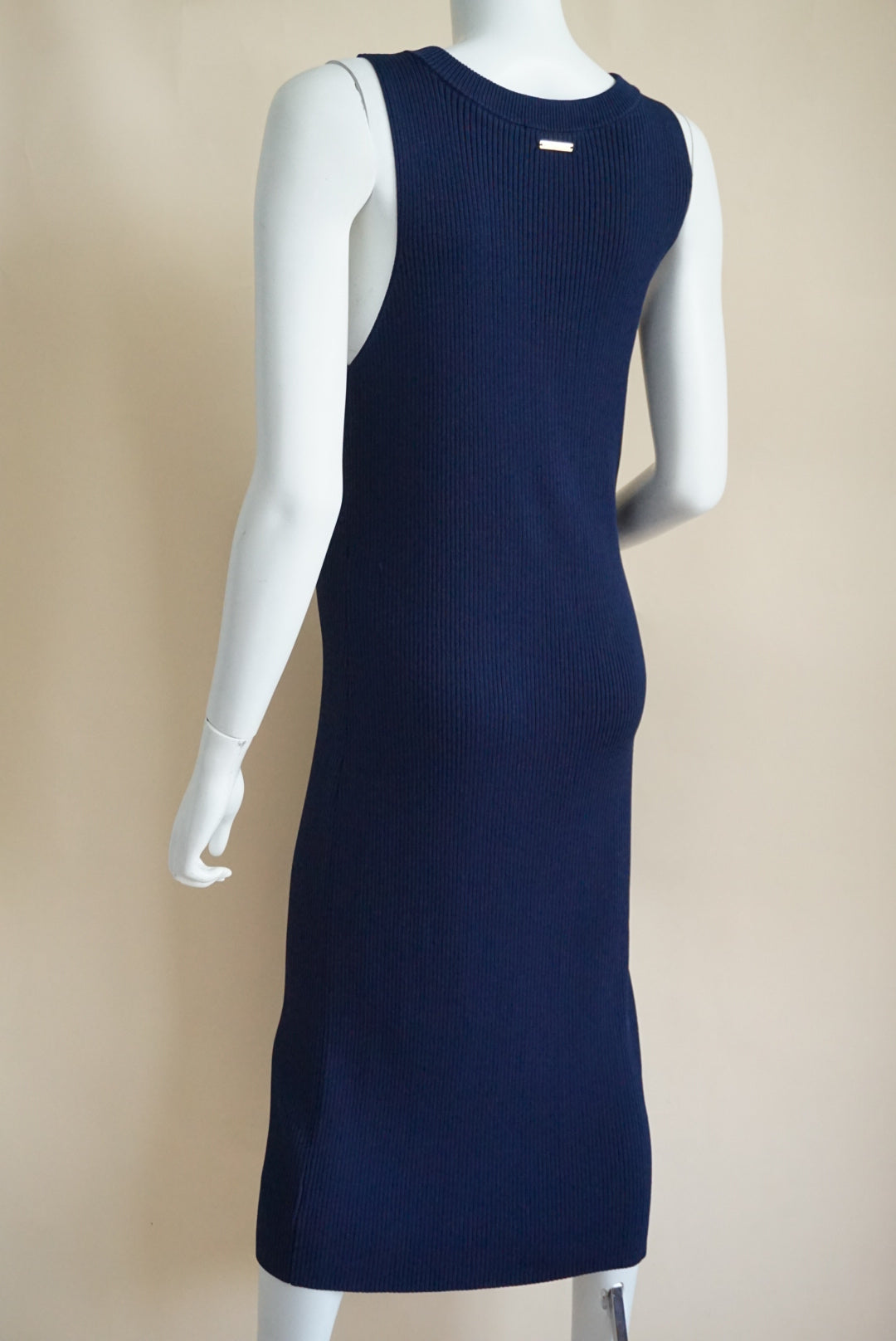 Michael Kors Navy Ribbed Knit Sleeveless Midi Dress - XL