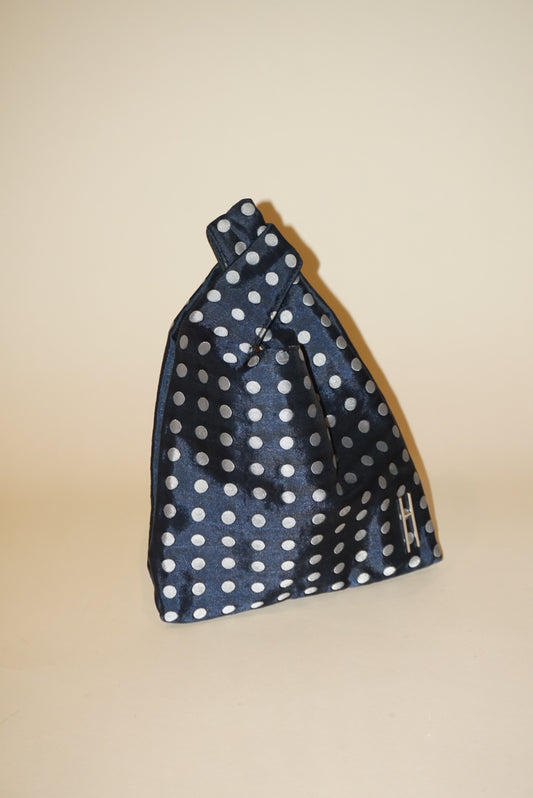 Hayward Satin Polka Dot Navy Mini Japanese Knot Tote