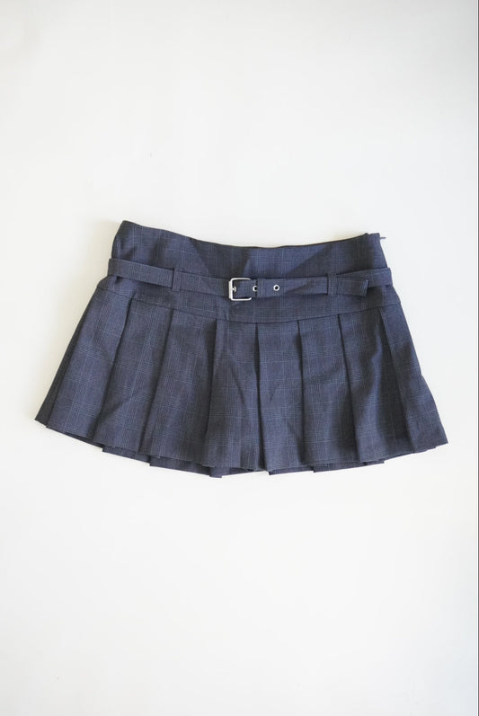 Zara Plaid Mini Belted Grey Pleated Skort - Size Medium