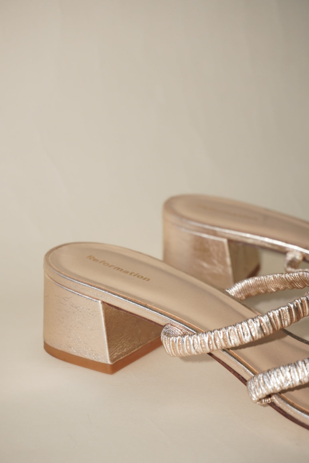 Reformation Gold Assunta Strappy Block Heel Mule - Size 10