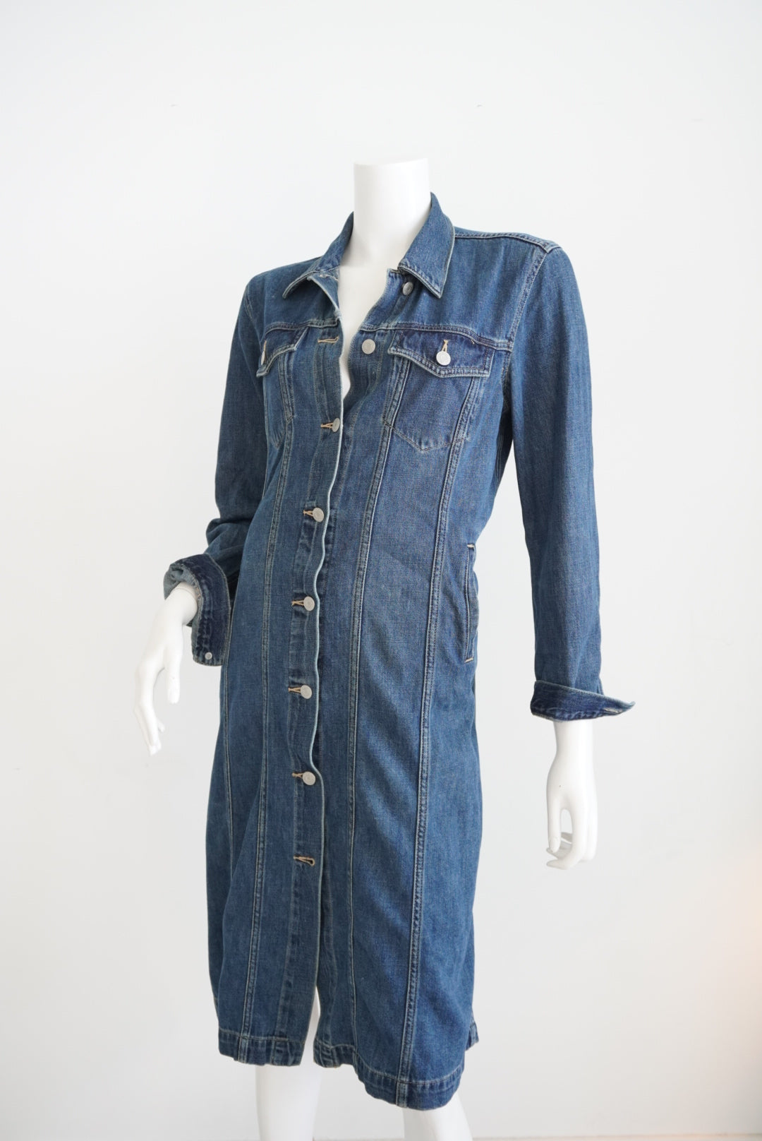 Gap Denim Blue Button Up Collared Dress / Longline Jacket- Size Large
