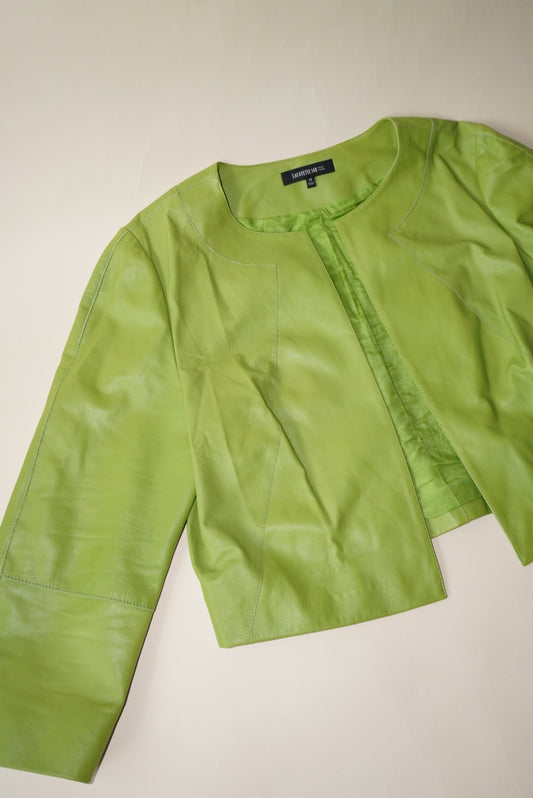 Lafayette 148 Lime Green Leather Textured Bolero Jacket - Size 12