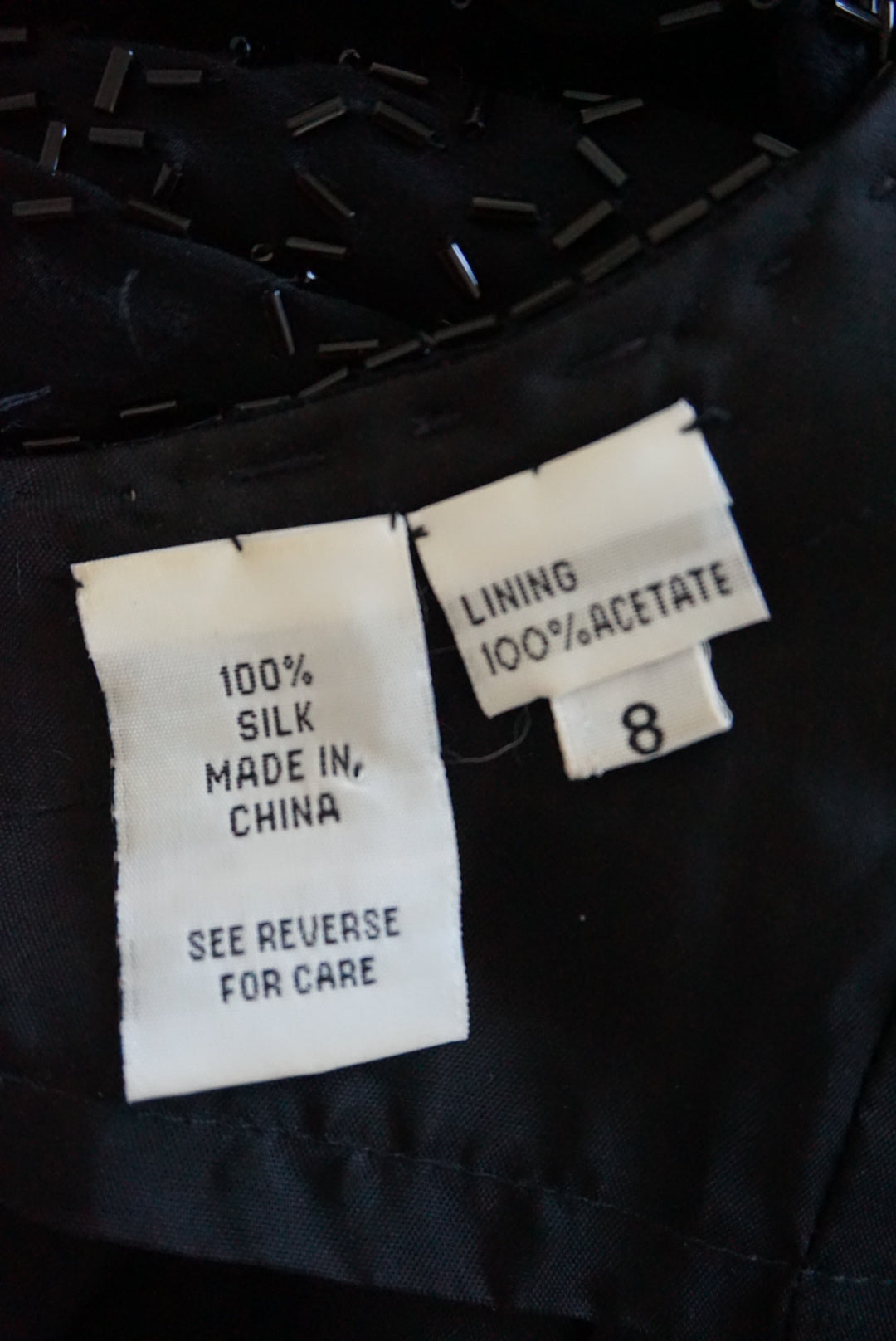 Lillie Rubin Exclusive Vintage Beaded Open Back Black Silk Statement Gown - Size 8