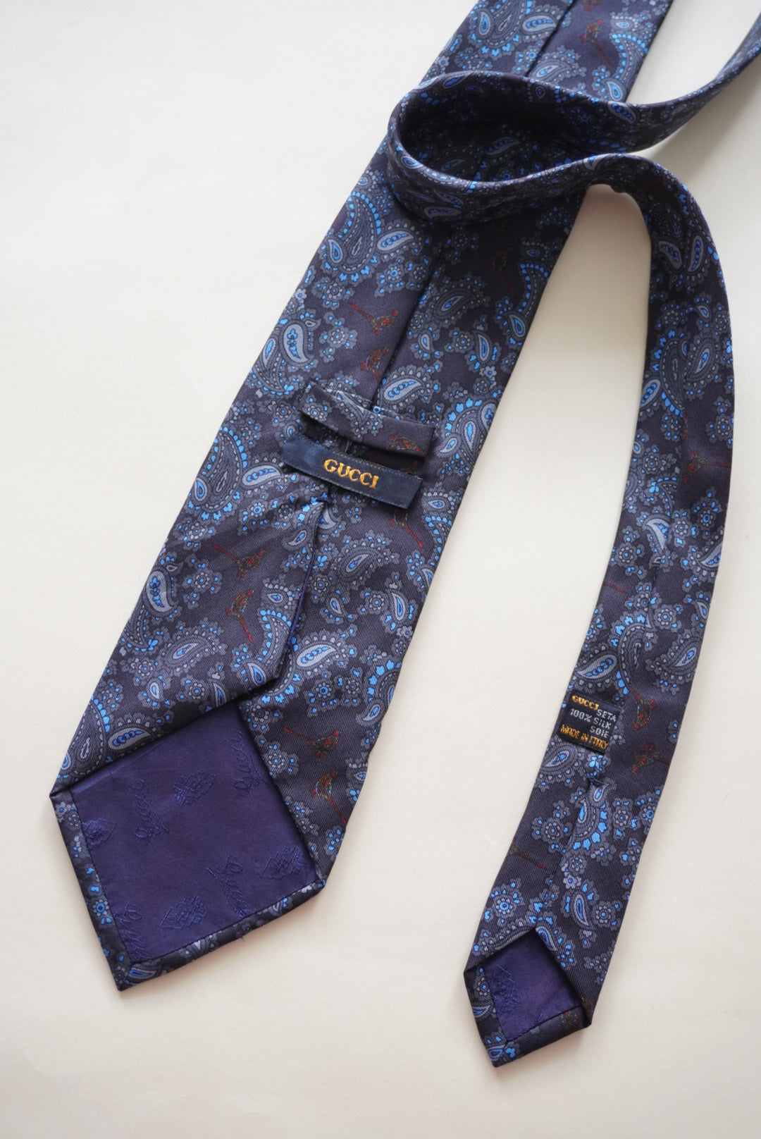 Gucci Paisley Vintage Navy Blue Silk Men's Tie