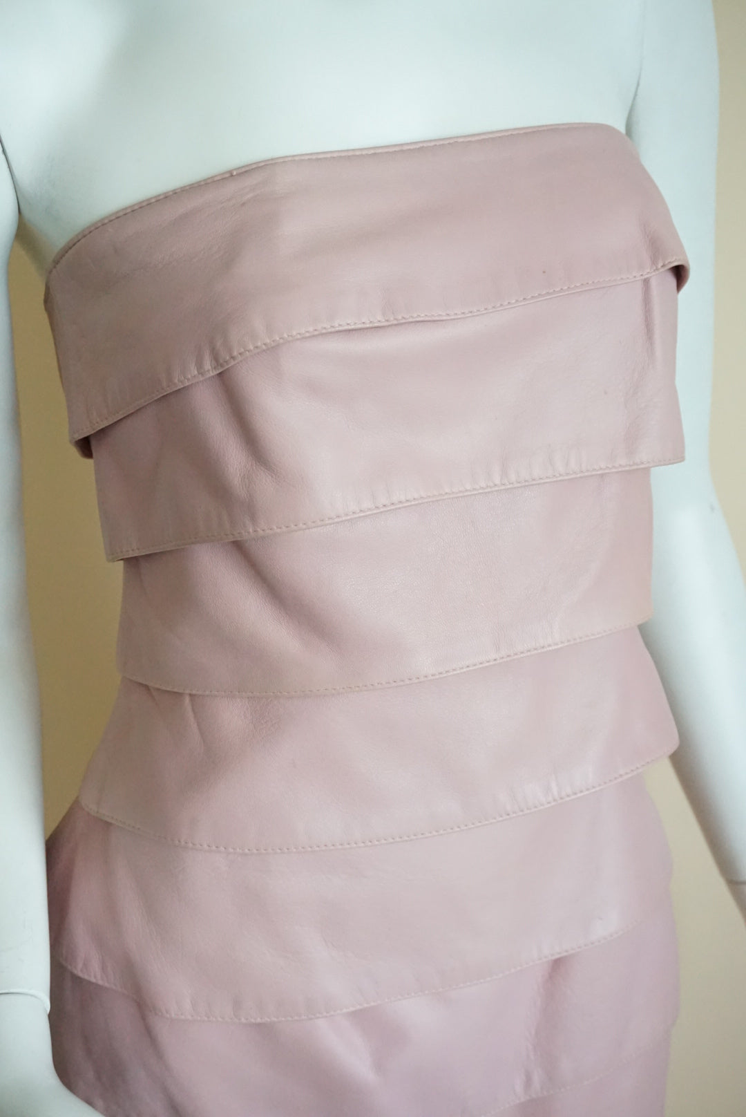Vakko Vintage Leather Neiman Marcus Tiered Bodycon Strapless Dress - Size 8