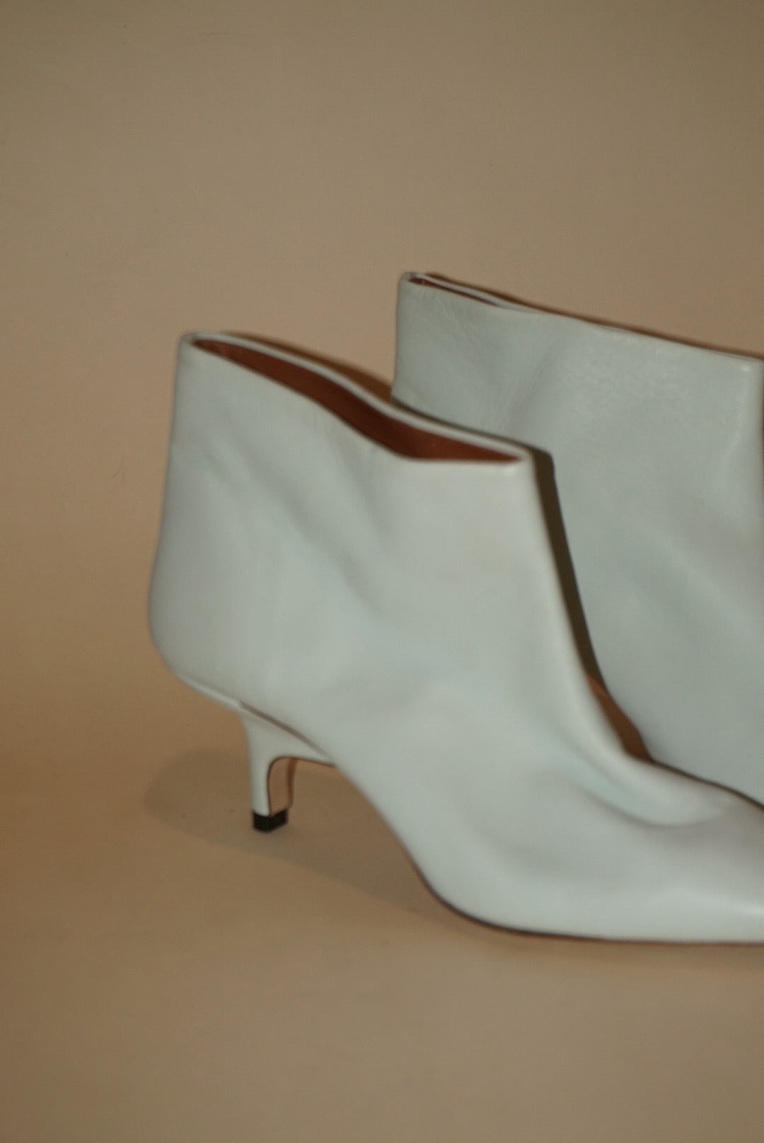 “Rejina Pyo” Pointed Bone Ankle Leather Kitten Heel Booties - Size 37