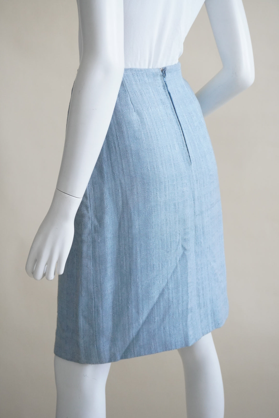 Hermes 70's VTG Baby Blue Buckle Pencil Woven Skirt - Size 36