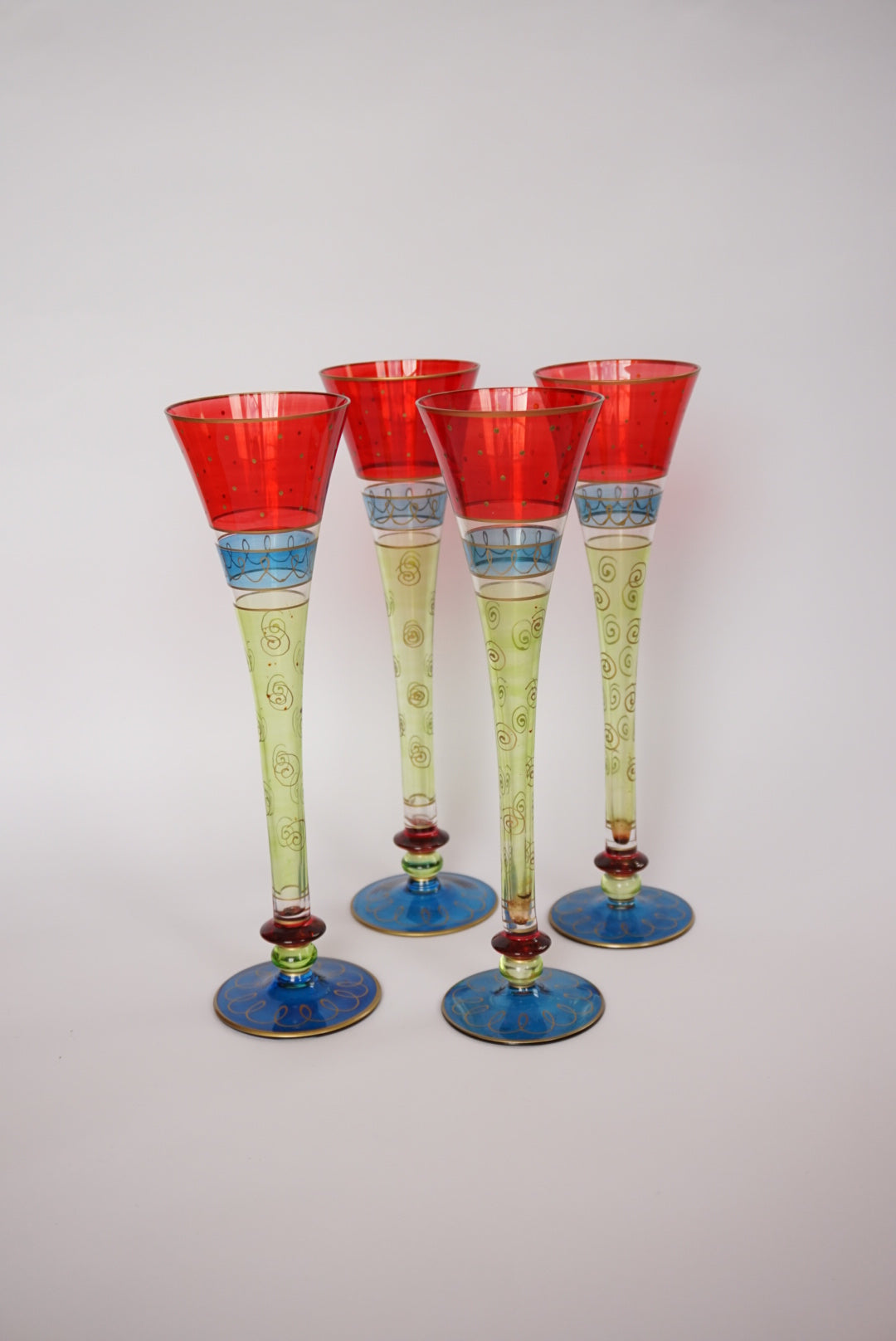 Vintage Pier 1 Fiesta Flute Champagne Hand Blown Glasses - Set of 4