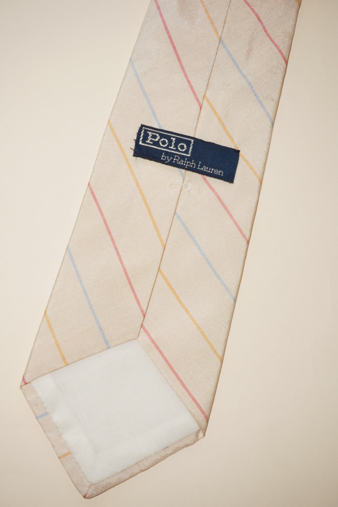 1990s Polo Ralph Lauren Vintage Beige Diagonal Pastel Striped Silk Men's Tie