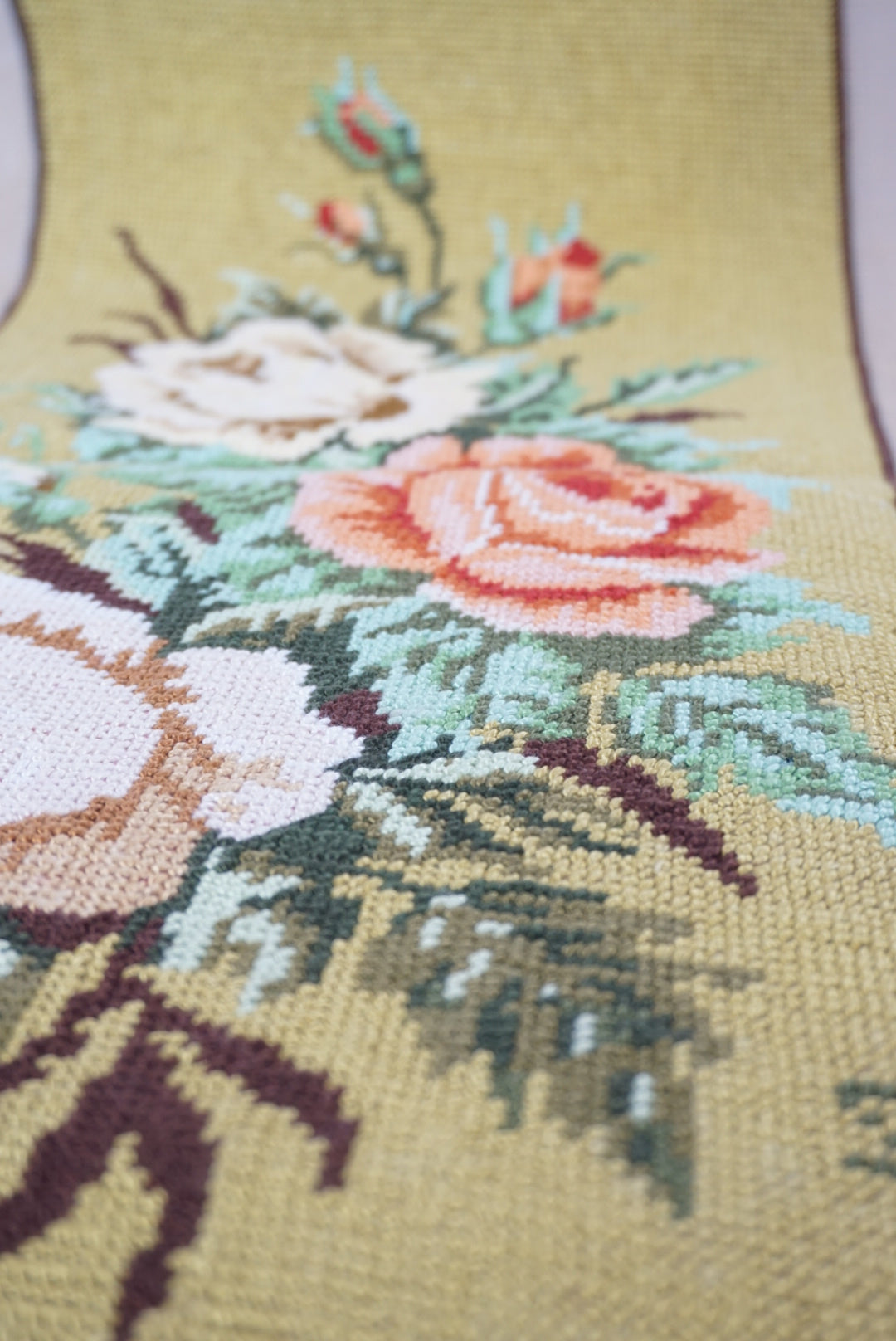 VTG Unframed Needlepoint Sage Floral Bouquet Gobelin Collection D'Art 19.25" x 9.75"