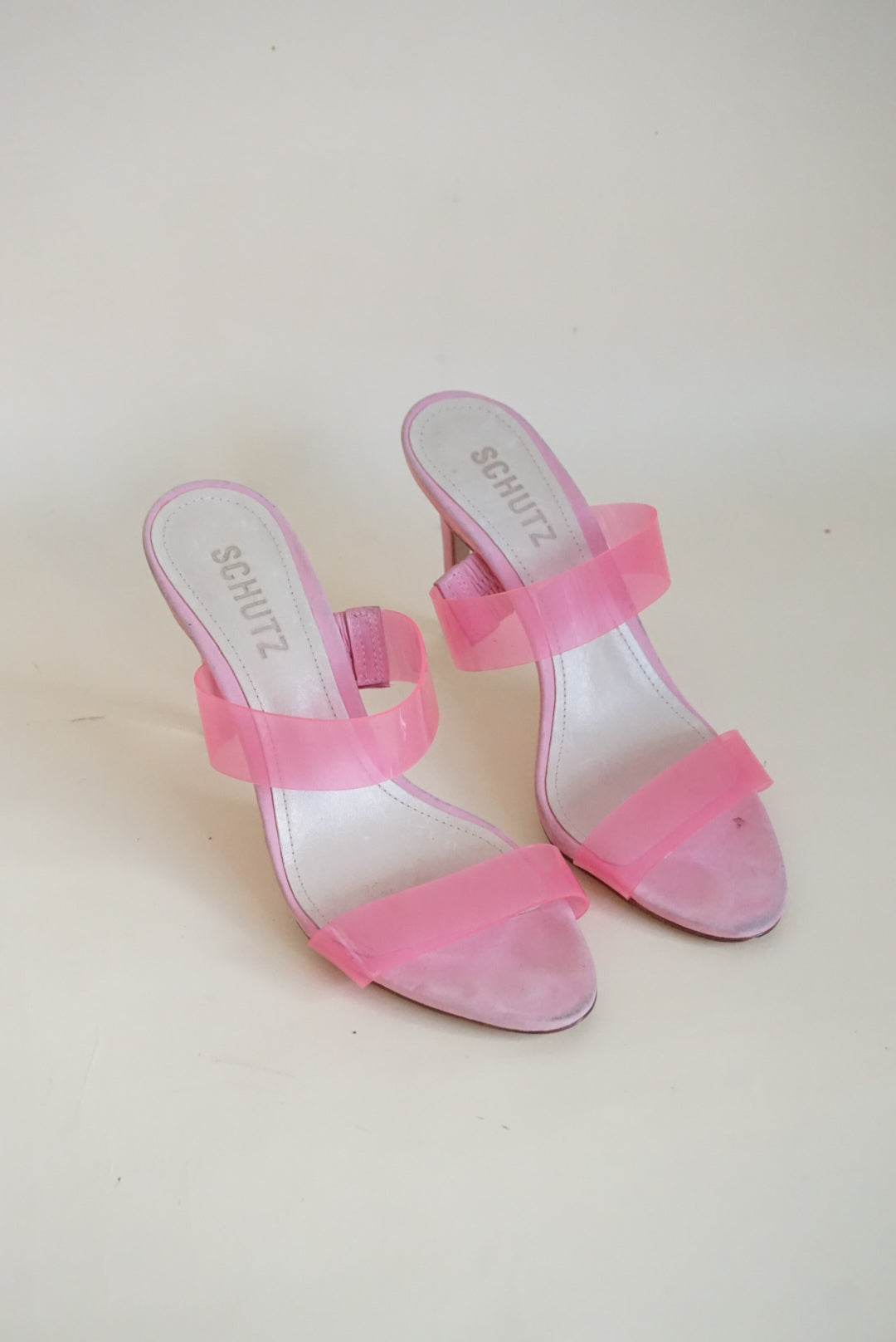 Schutz Pink PVC Ariella Stiletto Sandal Heel - Size 6.5