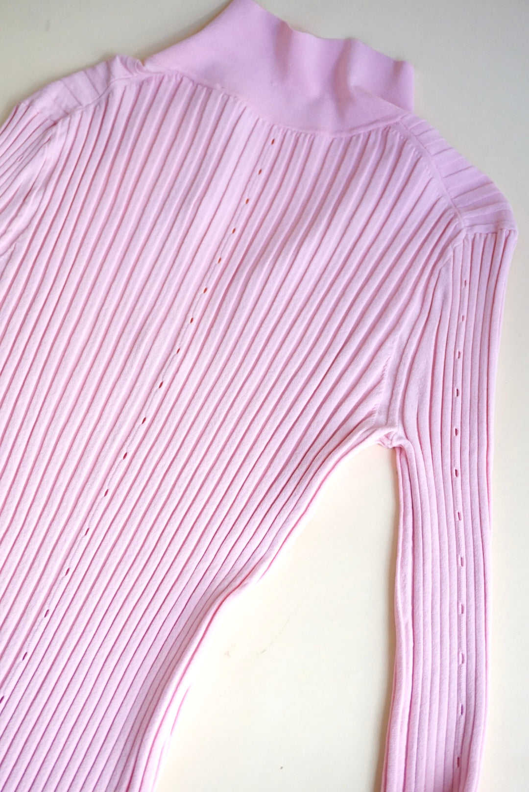 Helmut Lang Pink Ribbed Knit Slash Polo Top - Size Large