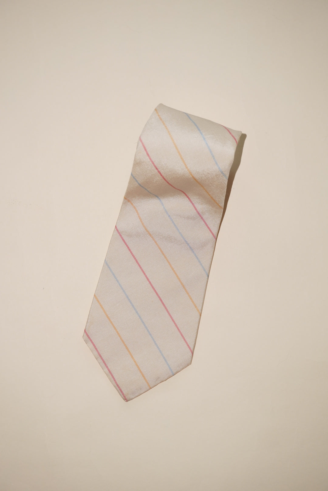 1990s Polo Ralph Lauren Vintage Beige Diagonal Pastel Striped Silk Men's Tie