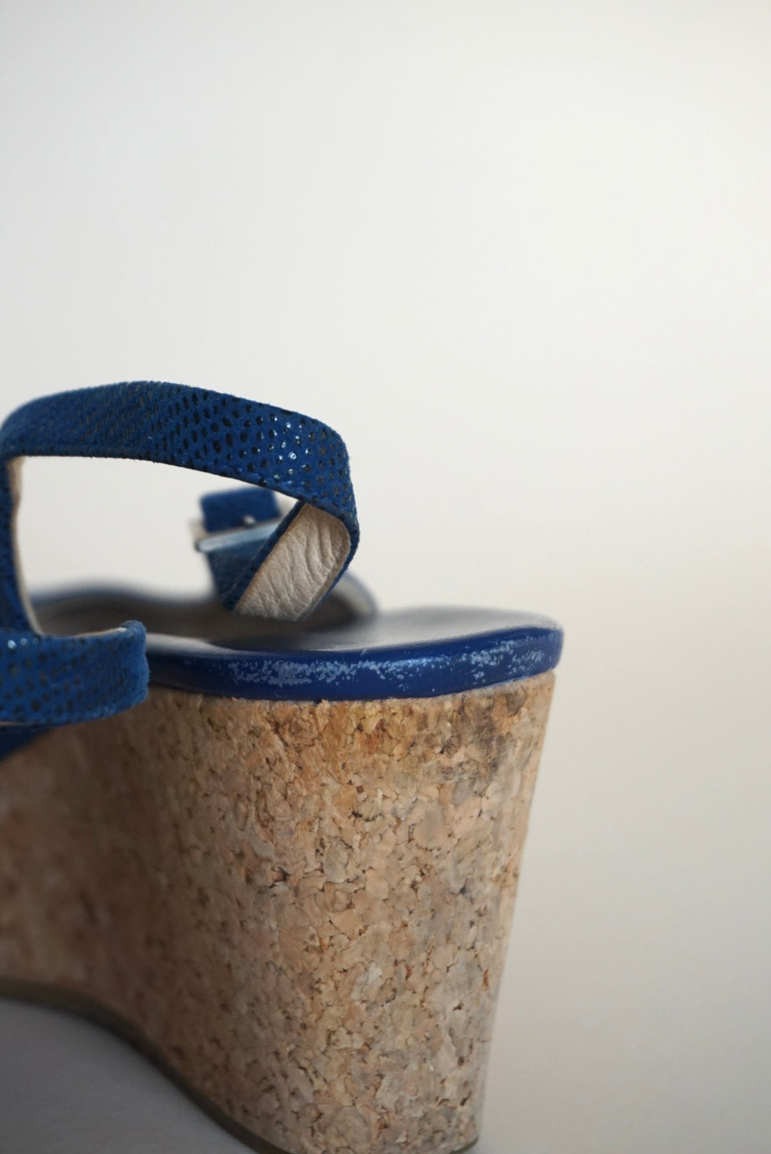 “Jimmy Choo” Royal Blue Slingback Cork Wedges - Size 38