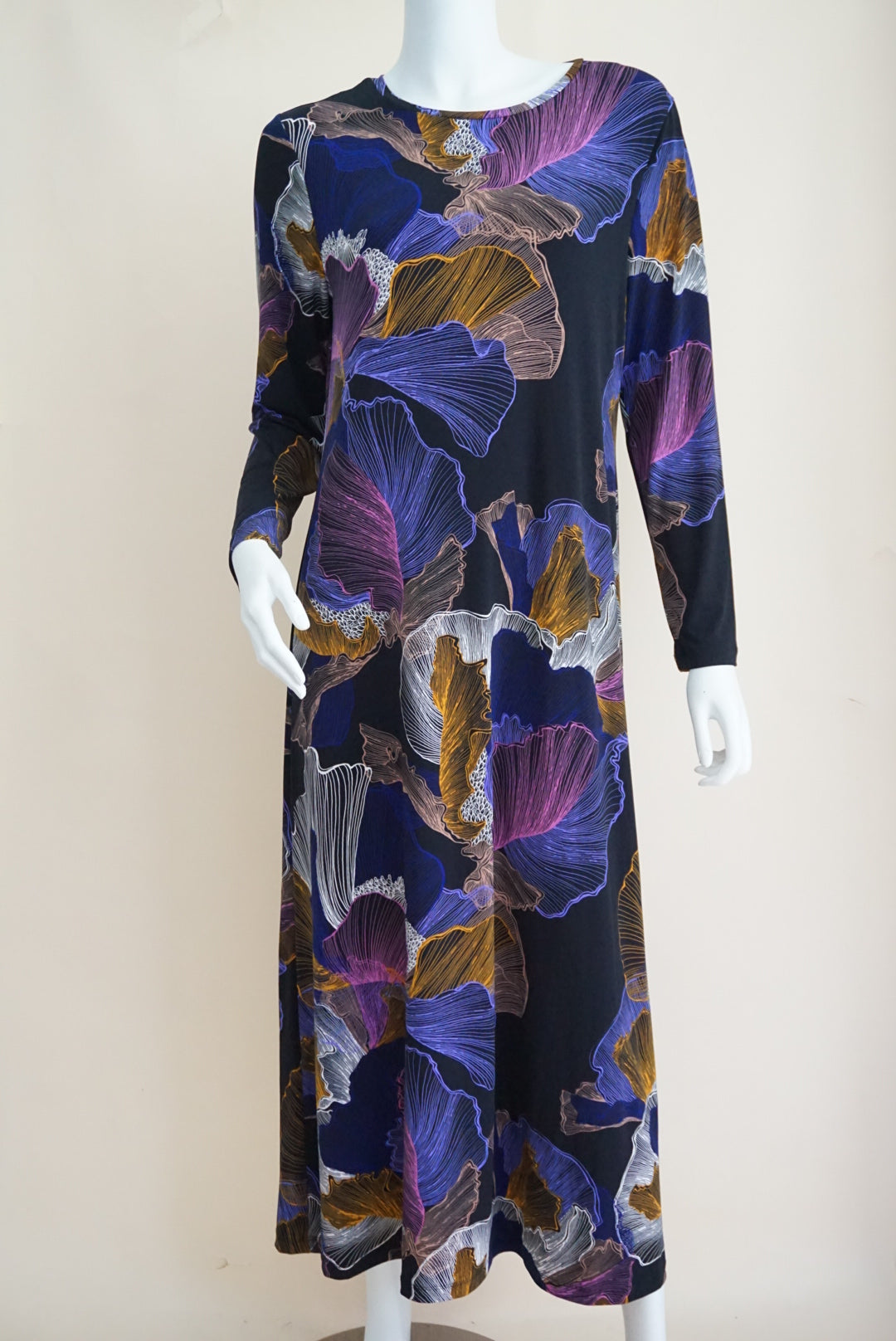 Chicos Navy Abstract Maxi Crew Neck Dress - Size Large (2)