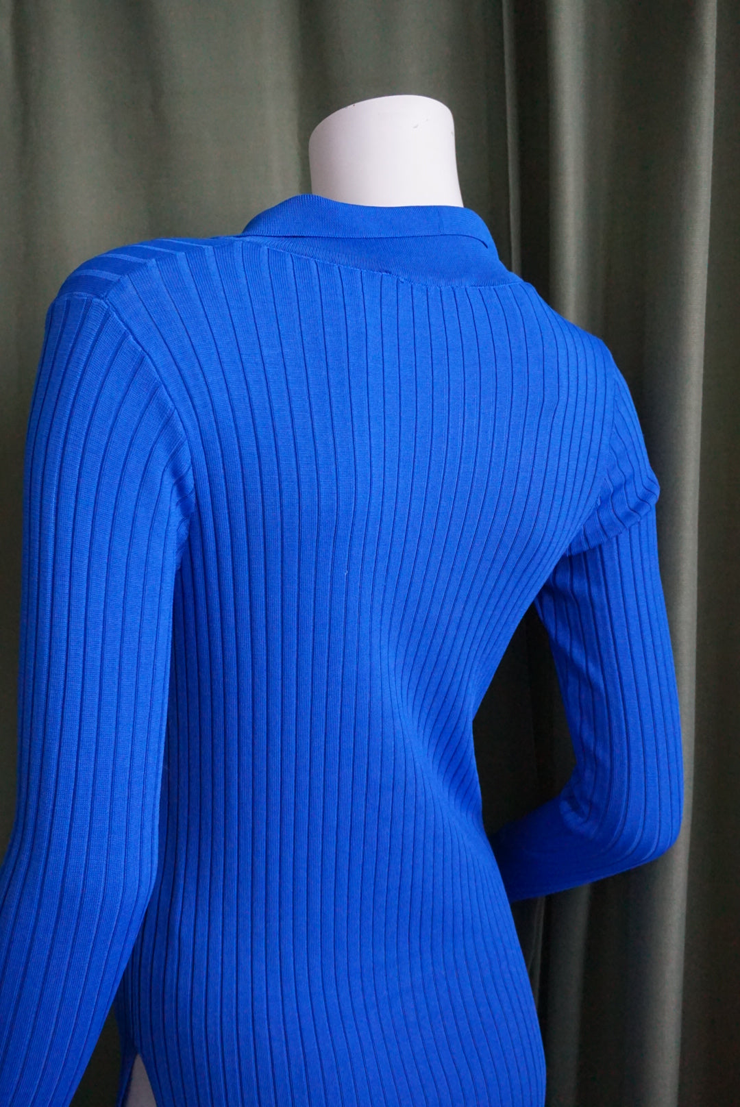 Zara Blue Ribbed Knit Polo Tunic/Mini Dress - Size Small