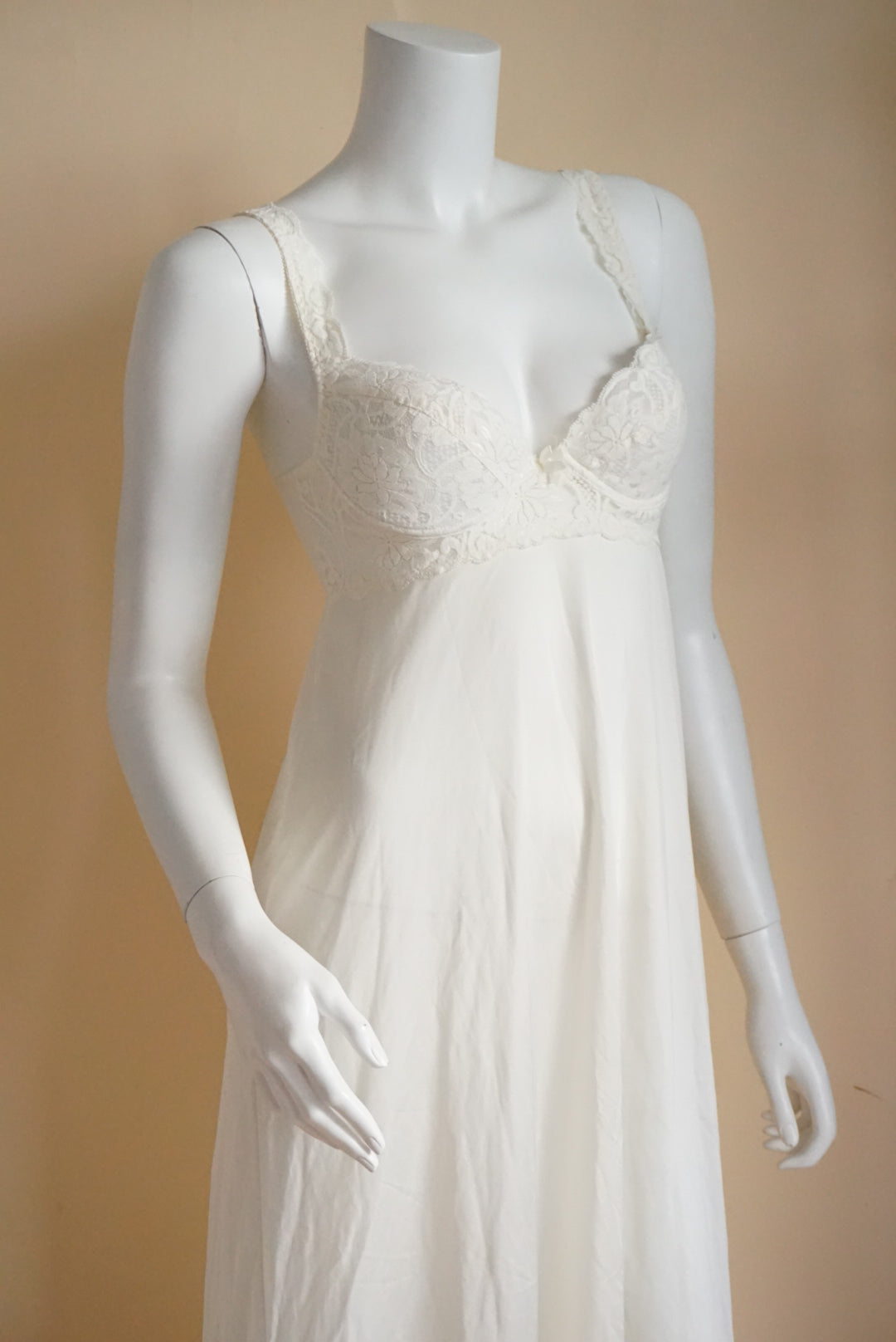 Vintage 80s Gold Label Victoria's Secret Ivory Lace & Sheer Maxi Nightgown Dress - Size Small