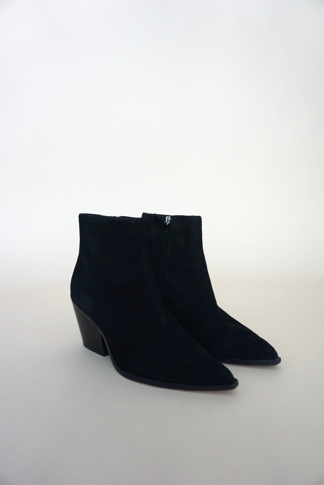 “Paige” “Laney” Black Suede Western Booties - Size  7