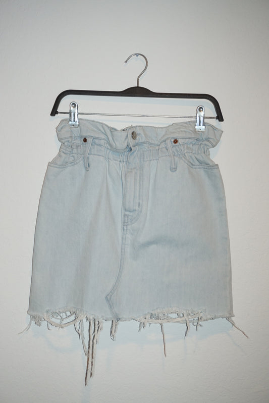 "Iro" Paper bag Light Wash Mini Frayed Hem Skirt - Size 34