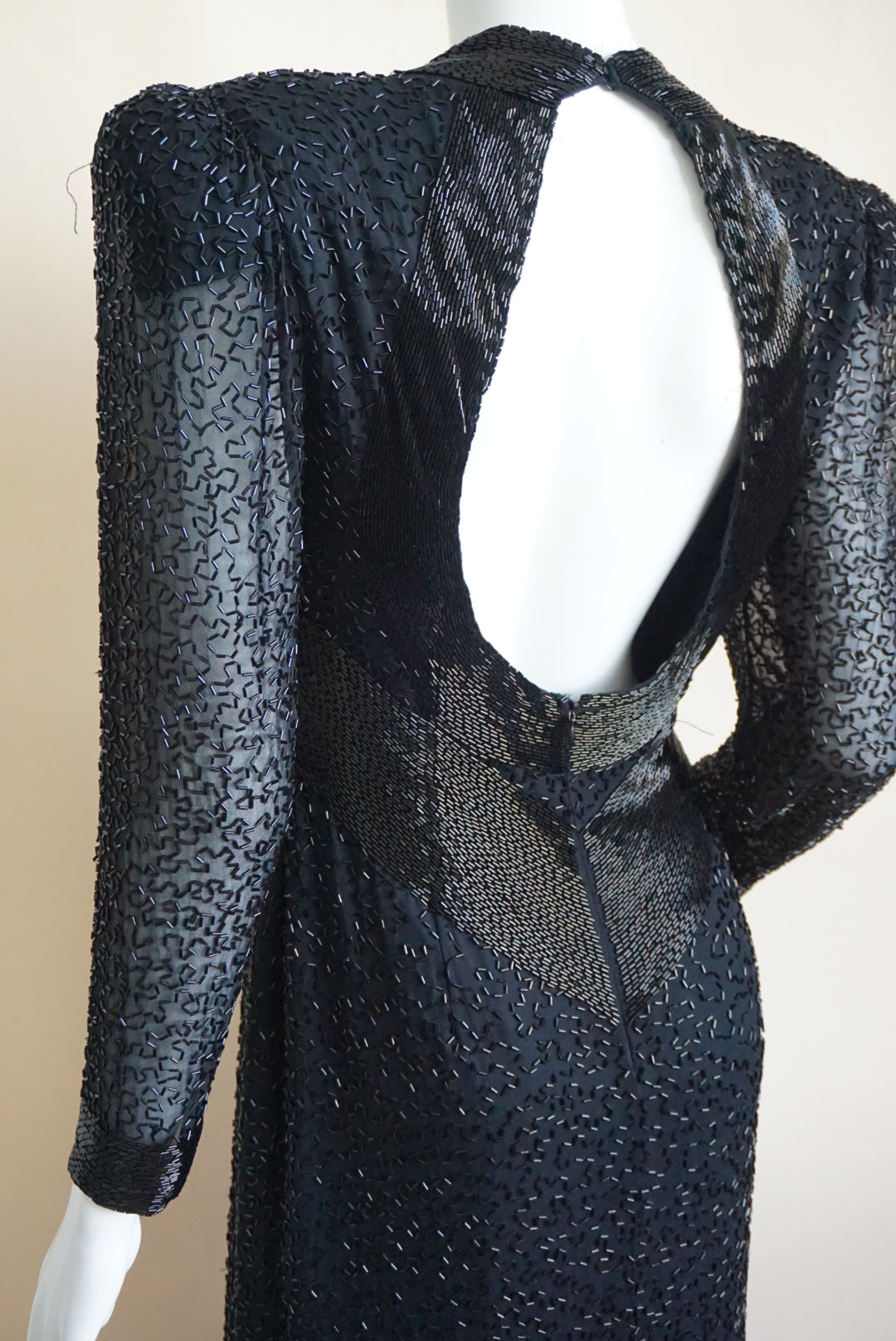 Lillie Rubin Exclusive Vintage Beaded Open Back Black Silk Statement G – Tête-à-tête Consignment
