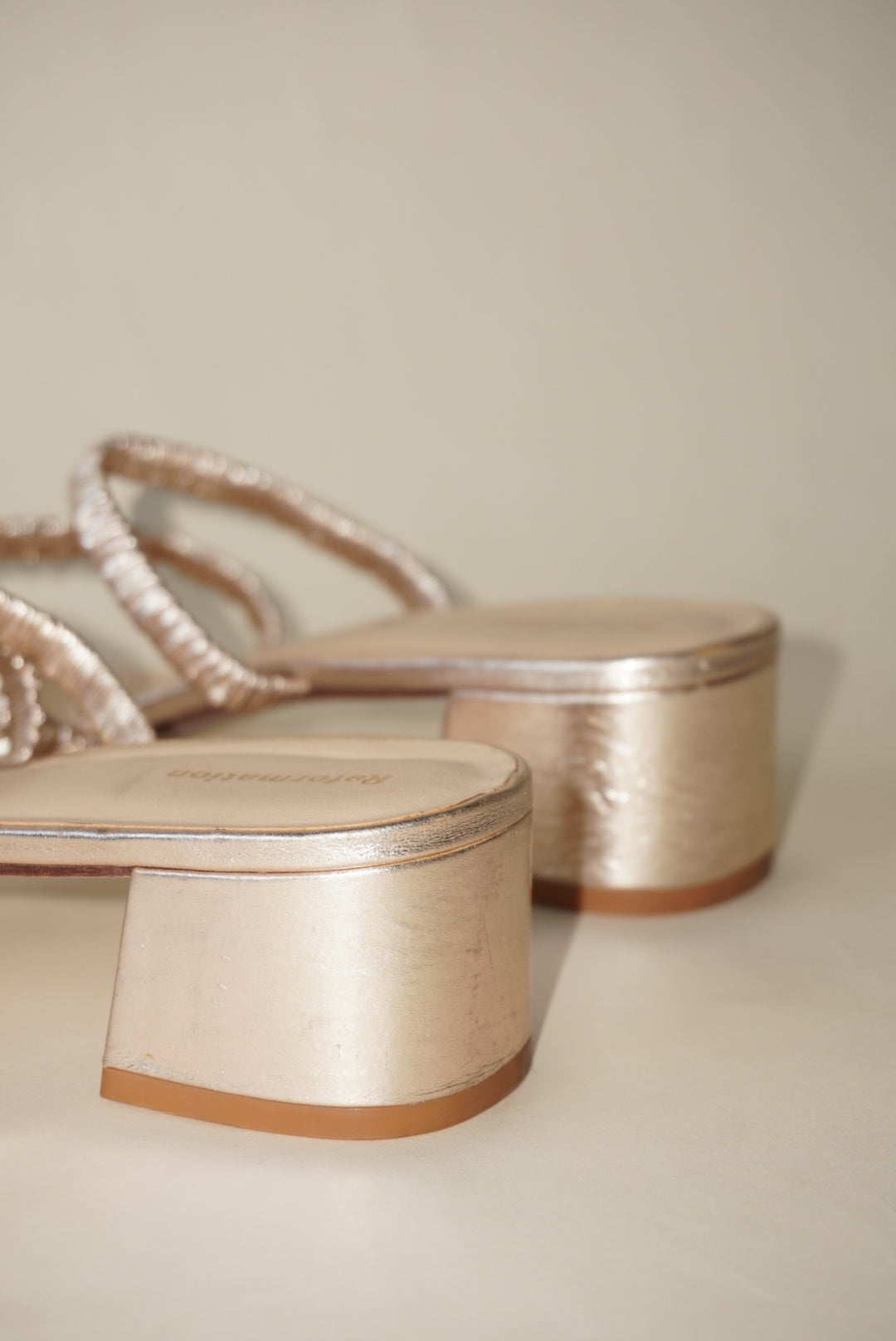 Reformation Gold Assunta Strappy Block Heel Mule - Size 10