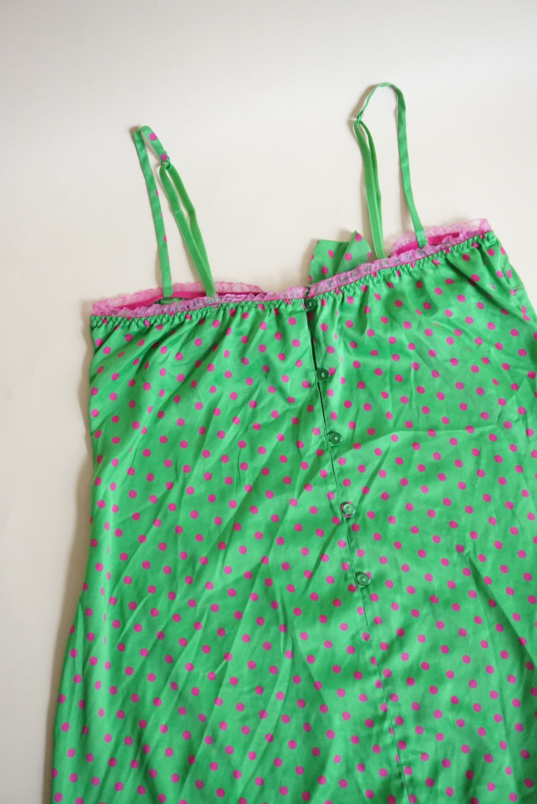 Pout Victoria's Secret Y2K Pink & Green Lace Trim Polka Dot Blouse - Size Medium