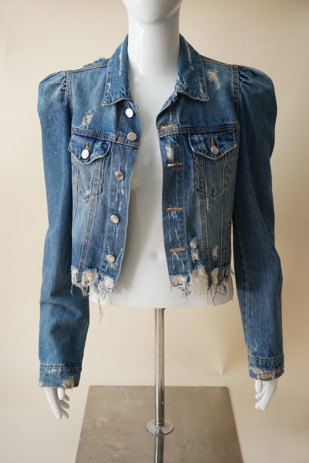 Zara TRF Collection Medium Wash Frayed Hem Denim Jacket - Size Small
