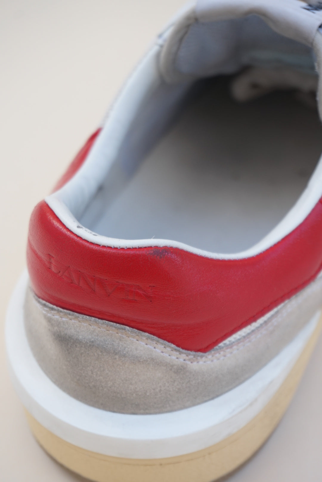 “Lanvin” White/Red/Navy Mesh Clay Sneakers - Size 45