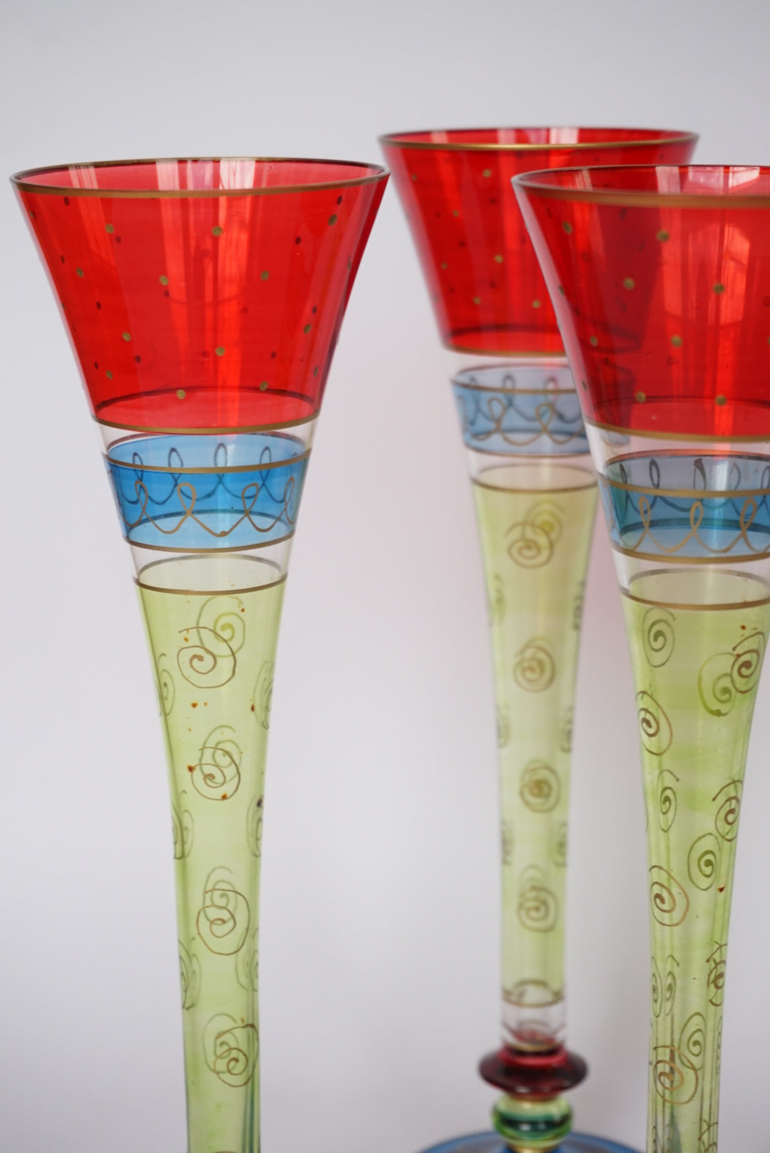 Vintage Pier 1 Fiesta Flute Champagne Hand Blown Glasses - Set of 4