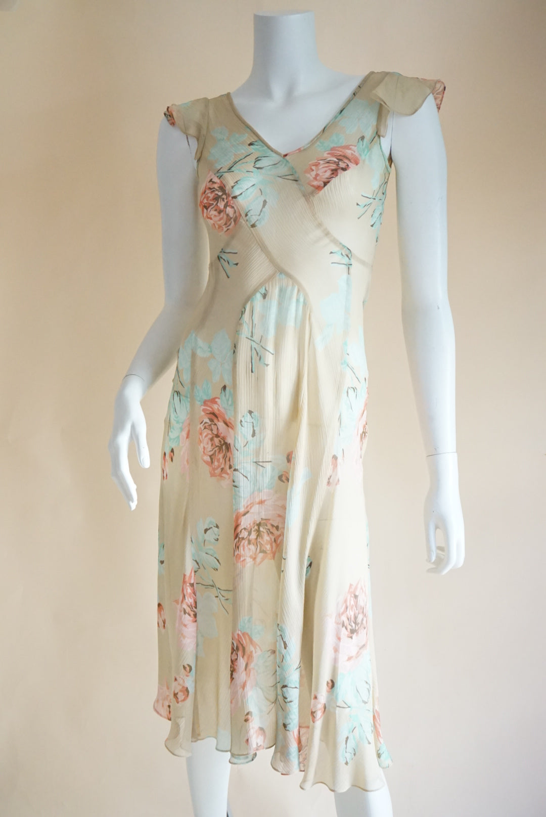 Jones New York Vintage Silk Pastel Floral Chiffon Bias Sheer Dress - Size 2P