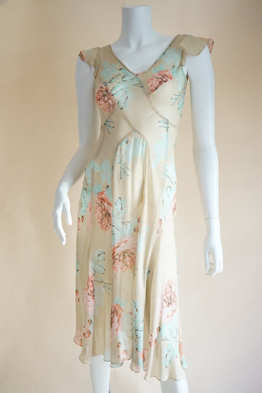 Jones New York Vintage Silk Pastel Floral Chiffon Bias Sheer Dress - Size 2P