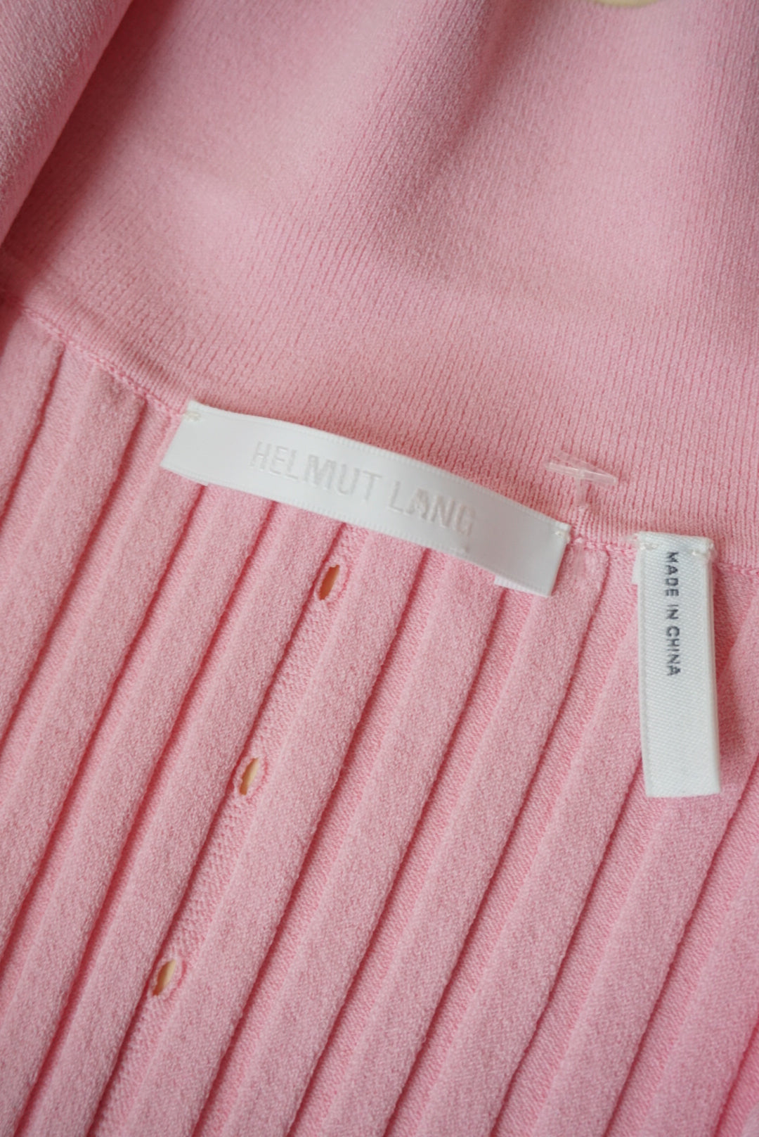 Helmut Lang Pink Ribbed Knit Slash Polo Top - Size Large